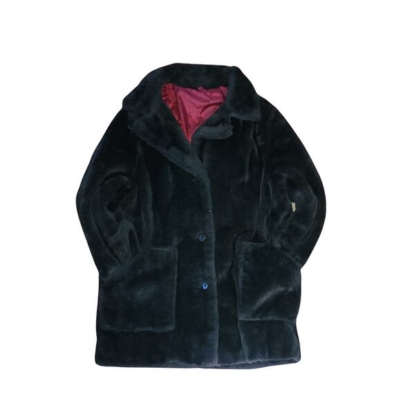 Vintage 60's NPC Fashions Faux Fur Black Double Breasted Pea Coat Large EUC - Picture 3 of 7